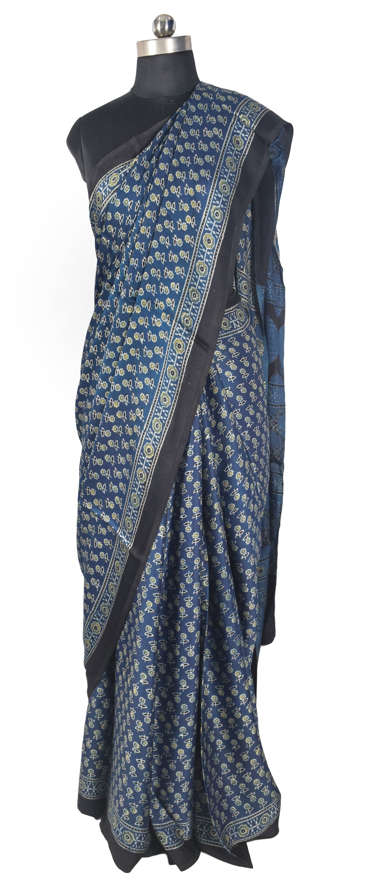 Ajrakh Modal Silk Natural Dye Hand Block Print Saree with Blouse Piece - 5.5 Mtr Length   -  SKU : SI03601B