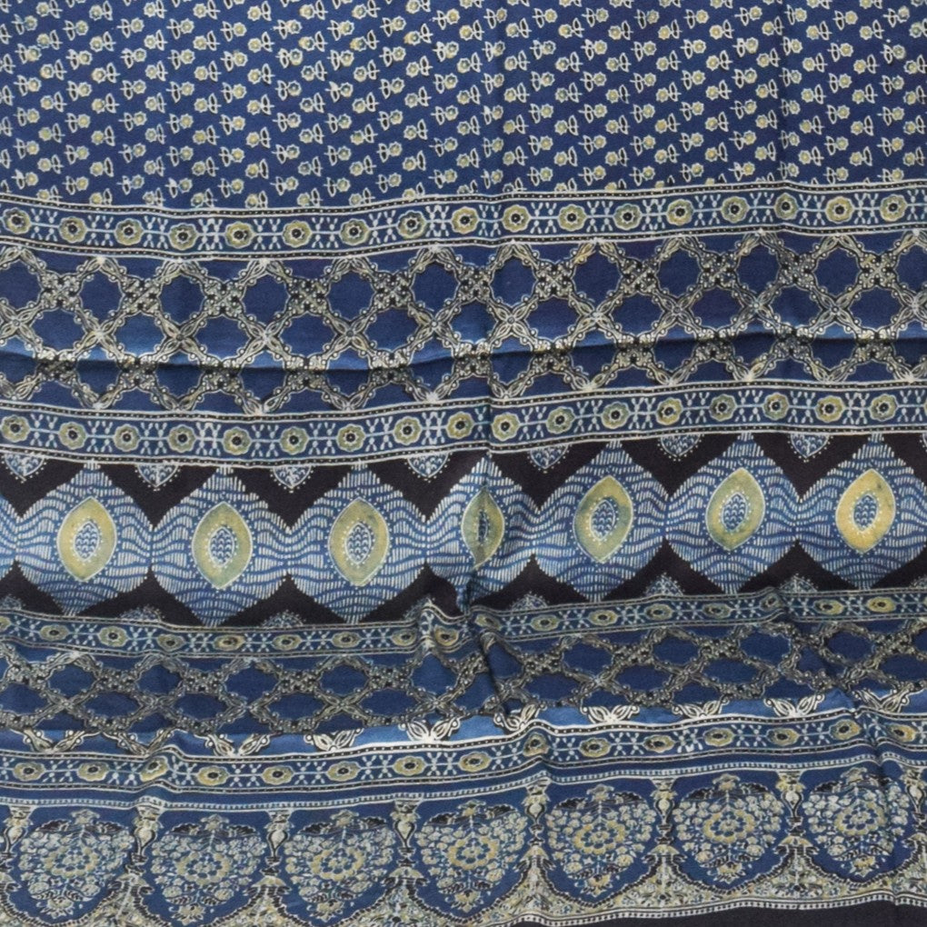 Ajrakh Modal Silk Natural Dye Hand Block Print Saree with Blouse Piece - 5.5 Mtr Length   -  SKU : SI03601B