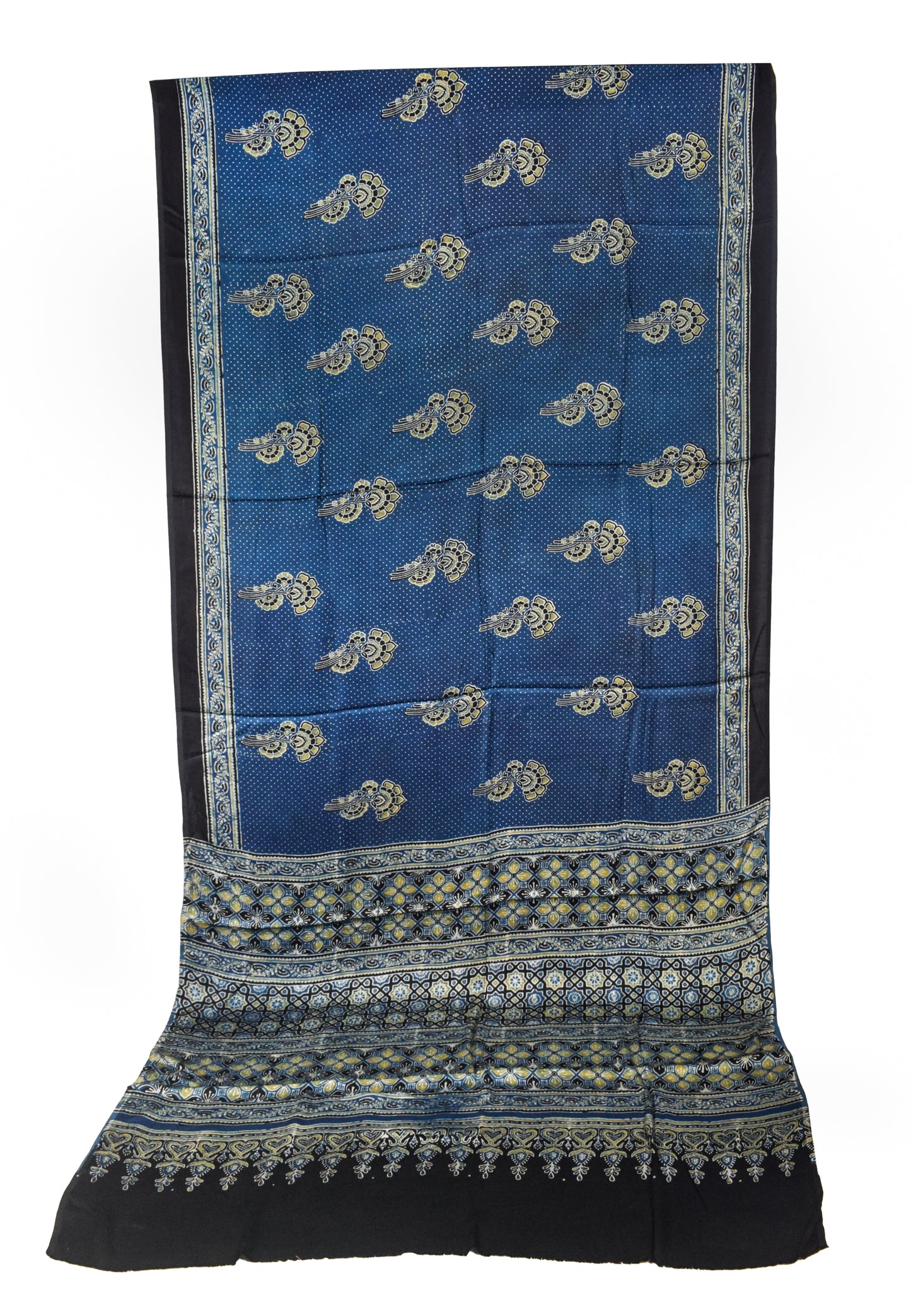 Ajrakh Modal Silk Natural Dye Hand Block Print Saree with Blouse Piece - 5.5 Mtr Length   -  SKU : SI03601J