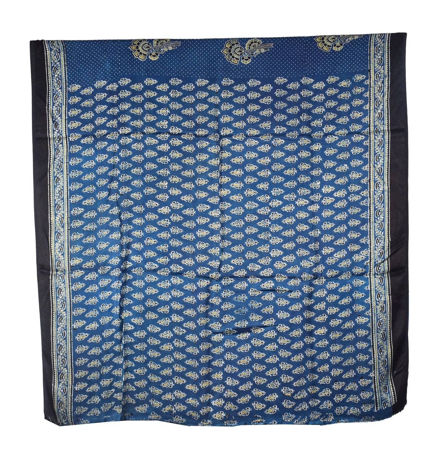 Ajrakh Modal Silk Natural Dye Hand Block Print Saree with Blouse Piece - 5.5 Mtr Length   -  SKU : SI03601J