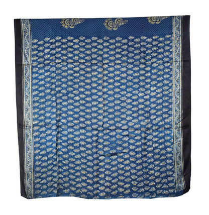Ajrakh Modal Silk Natural Dye Hand Block Print Saree with Blouse Piece - 5.5 Mtr Length   -  SKU : SI03601J