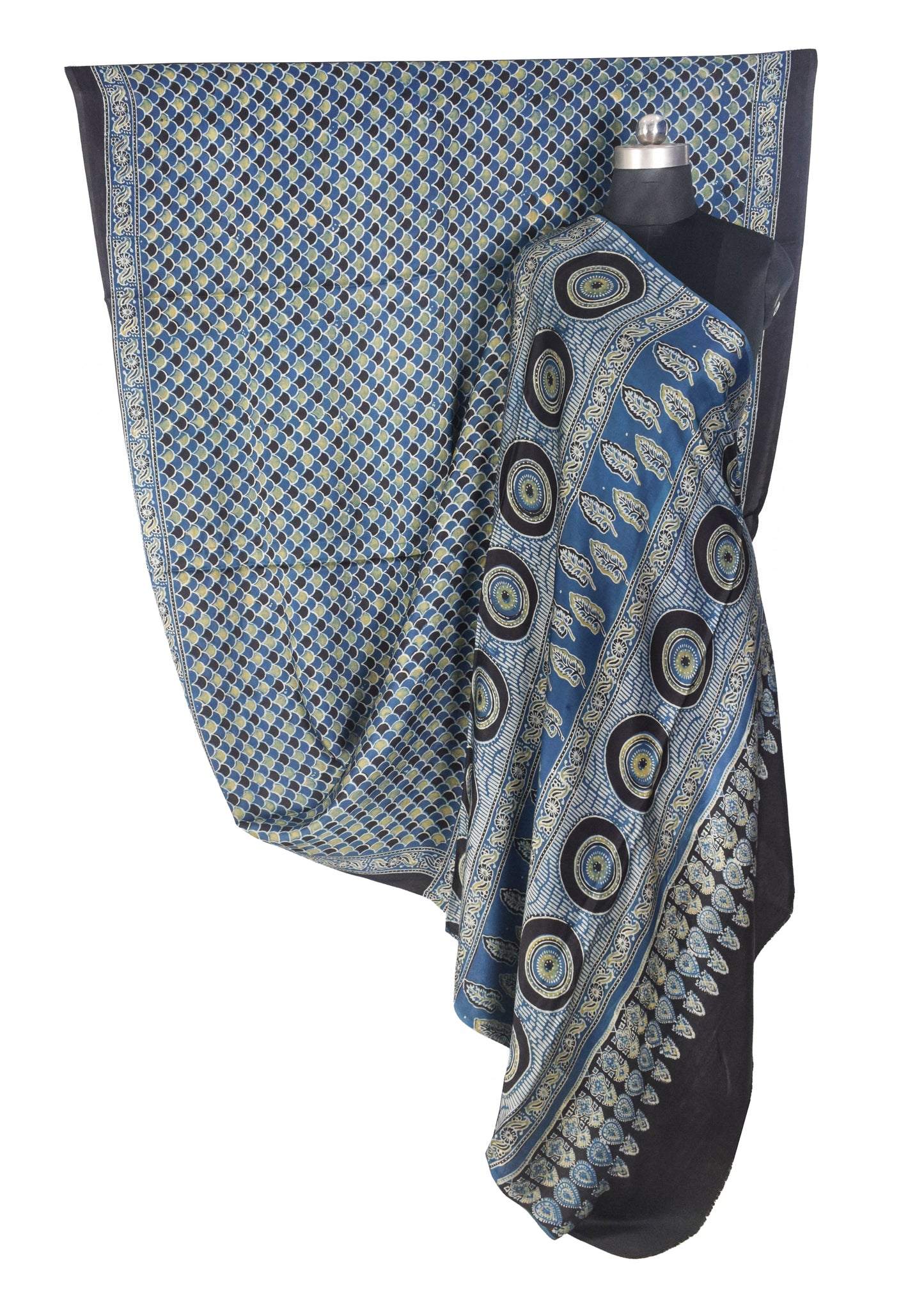 Ajrakh Modal Silk Natural Dye Hand Block Print Saree with Blouse Piece - 5.5 Mtr Length   -  SKU : SI03601T