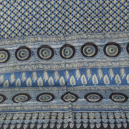 Ajrakh Modal Silk Natural Dye Hand Block Print Saree with Blouse Piece - 5.5 Mtr Length   -  SKU : SI03601T