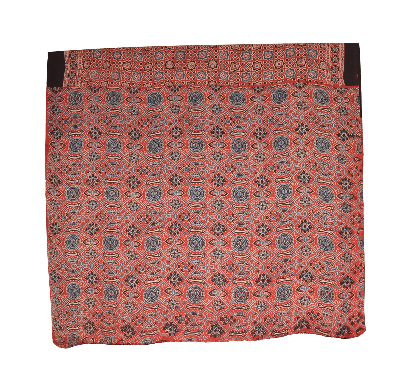 Ajrakh Modal Silk Natural Dye Hand Block Print Saree  with Ajrakh Blouse Piece  - 6 Mtr Length    -  SKU : KK23101A