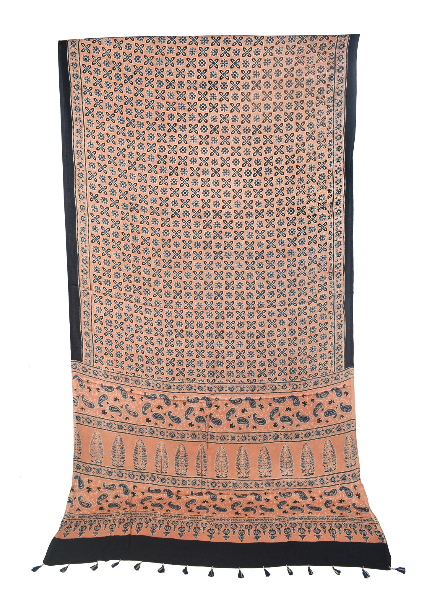 Ajrakh Modal Silk Natural Dye Hand Block Print Saree with Blouse Piece - 5.5 Mtr Length   -  SKU : MS09501D