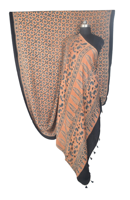 Ajrakh Modal Silk Natural Dye Hand Block Print Saree with Blouse Piece - 5.5 Mtr Length   -  SKU : MS09501D