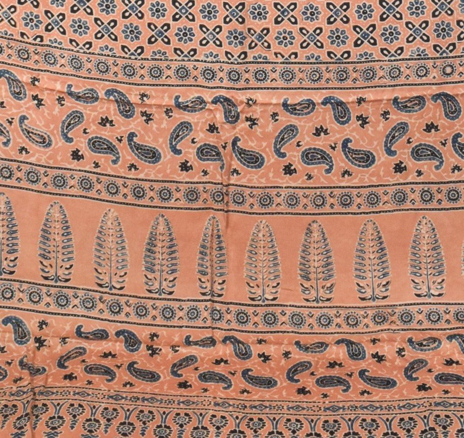 Ajrakh Modal Silk Natural Dye Hand Block Print Saree with Blouse Piece - 5.5 Mtr Length   -  SKU : MS09501D