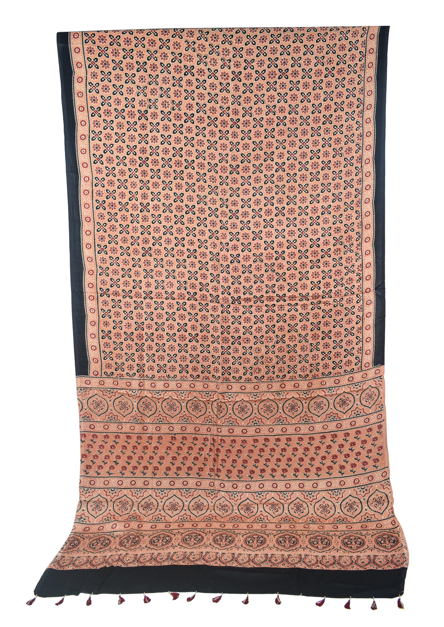Ajrakh Modal Silk Natural Dye Hand Block Print Saree with Blouse Piece - 5.5 Mtr Length   -  SKU : MS09501E