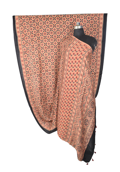 Ajrakh Modal Silk Natural Dye Hand Block Print Saree with Blouse Piece - 5.5 Mtr Length   -  SKU : MS09501E