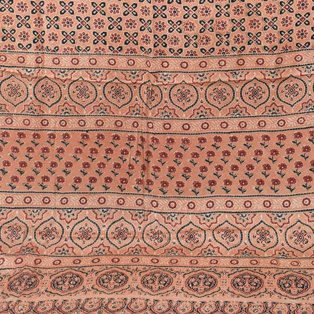 Ajrakh Modal Silk Natural Dye Hand Block Print Saree with Blouse Piece - 5.5 Mtr Length   -  SKU : MS09501E