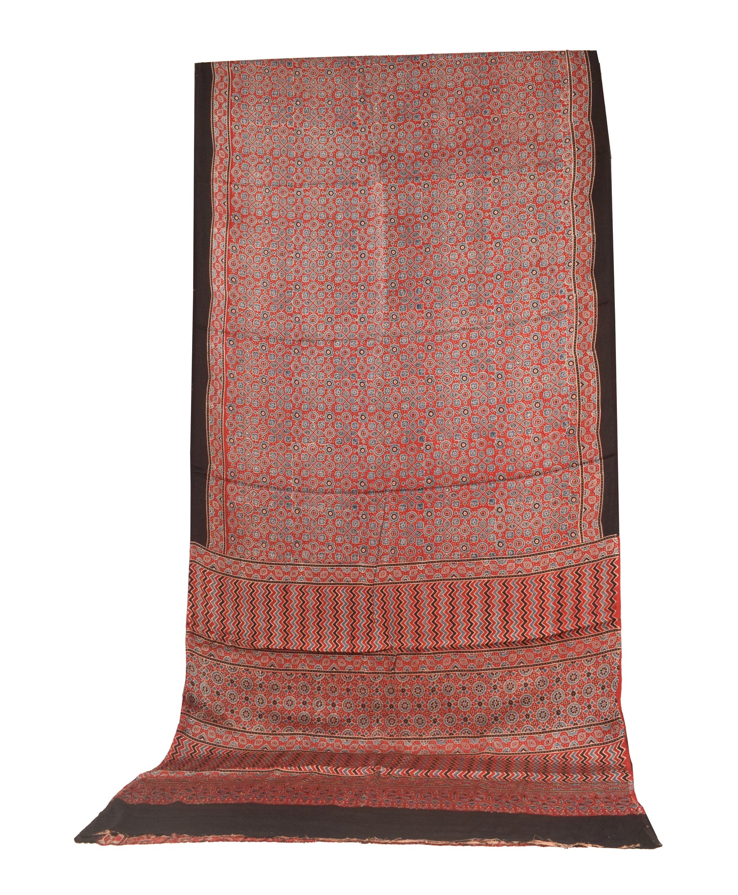 Ajrakh Modal Silk Natural Dye Hand Block Print Saree  with Ajrakh Blouse Piece  - 6 Mtr Length    -  SKU : ID14C01Y