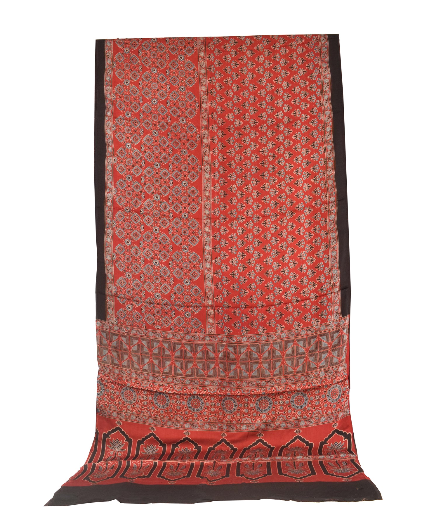 Ajrakh Modal Silk Natural Dye Hand Block Print Saree  with Ajrakh Blouse Piece  - 6 Mtr Length    -  SKU : ID14C0AI