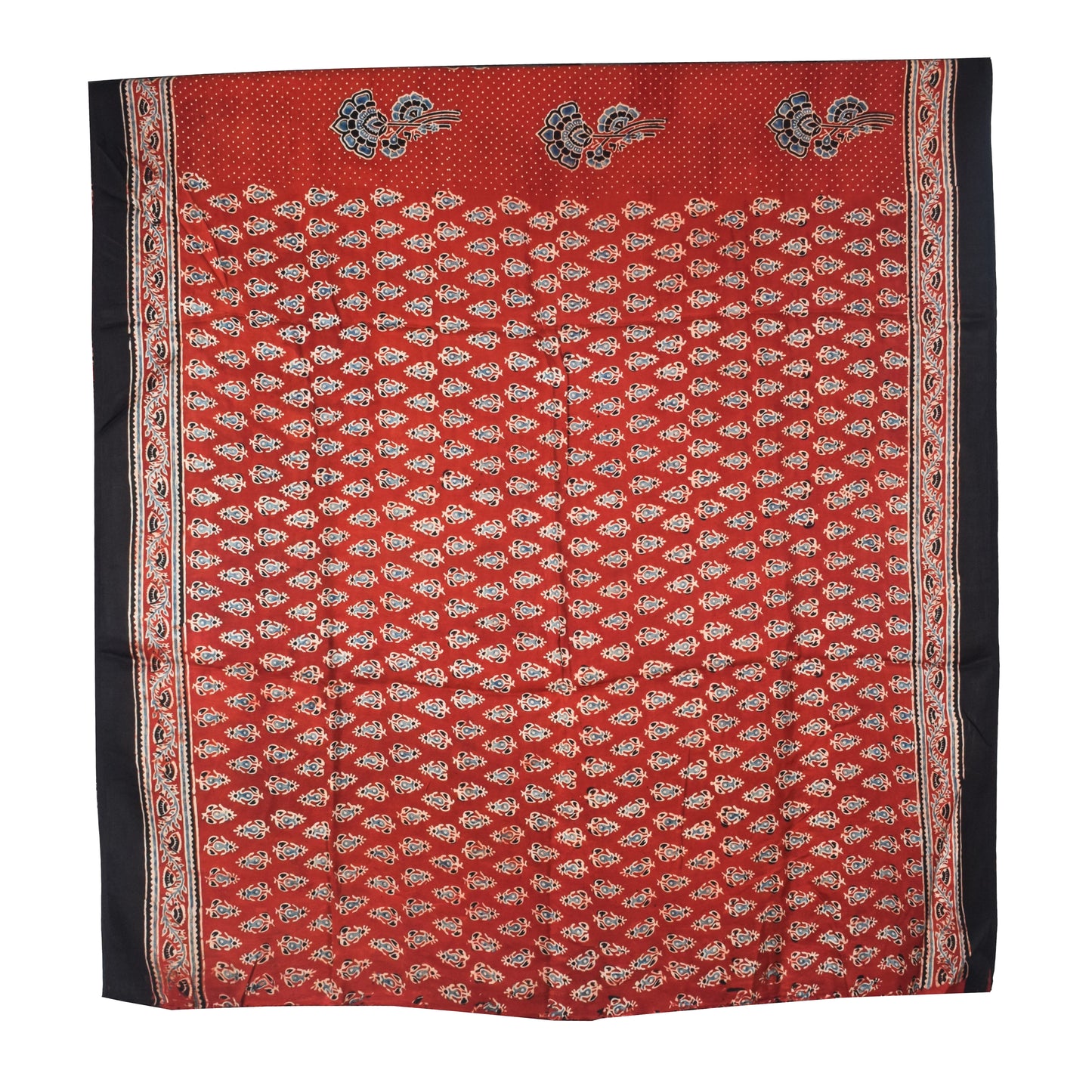 Ajrakh Modal Silk Natural Dye Hand Block Print Saree with Blouse Piece - 5.5 Mtr Length   -  SKU : SI03601I