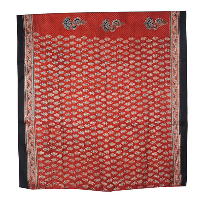 Ajrakh Modal Silk Natural Dye Hand Block Print Saree with Blouse Piece - 5.5 Mtr Length   -  SKU : SI03601I