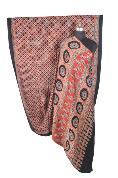 Ajrakh Modal Silk Natural Dye Hand Block Print Saree with Blouse Piece - 5.5 Mtr Length   -  SKU : SI03601K