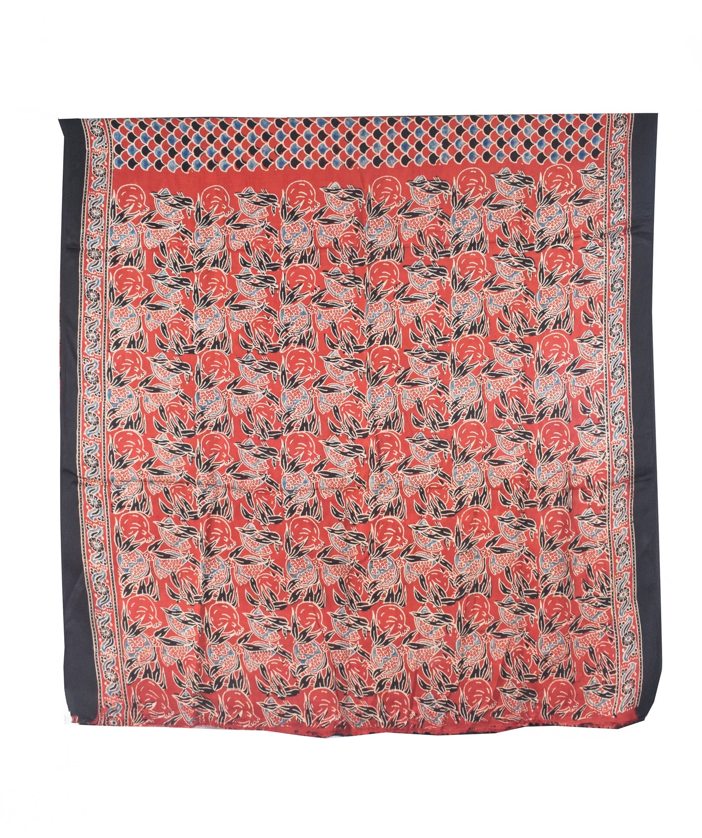 Ajrakh Modal Silk Natural Dye Hand Block Print Saree with Blouse Piece - 5.5 Mtr Length   -  SKU : SI03601K