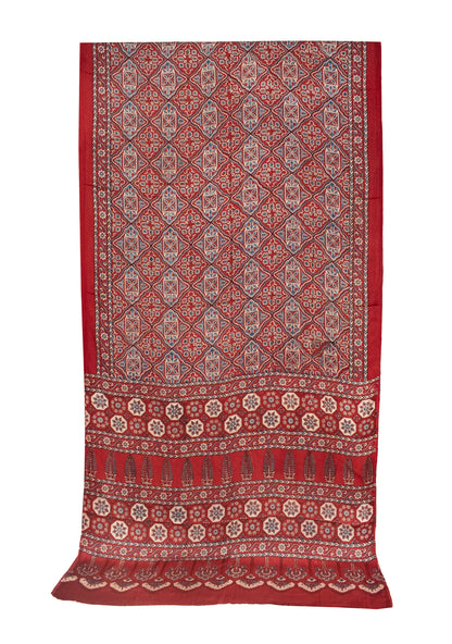Ajrakh Modal Silk Natural Dye Hand Block Print Saree with Blouse Piece - 5.5 Mtr Length   -  SKU : AI18801D