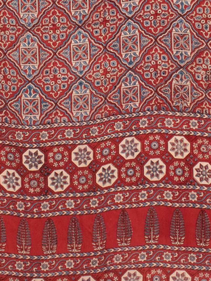 Ajrakh Modal Silk Natural Dye Hand Block Print Saree with Blouse Piece - 5.5 Mtr Length   -  SKU : AI18801D