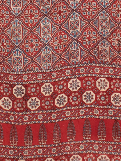 Ajrakh Modal Silk Natural Dye Hand Block Print Saree with Blouse Piece - 5.5 Mtr Length   -  SKU : AI18801D