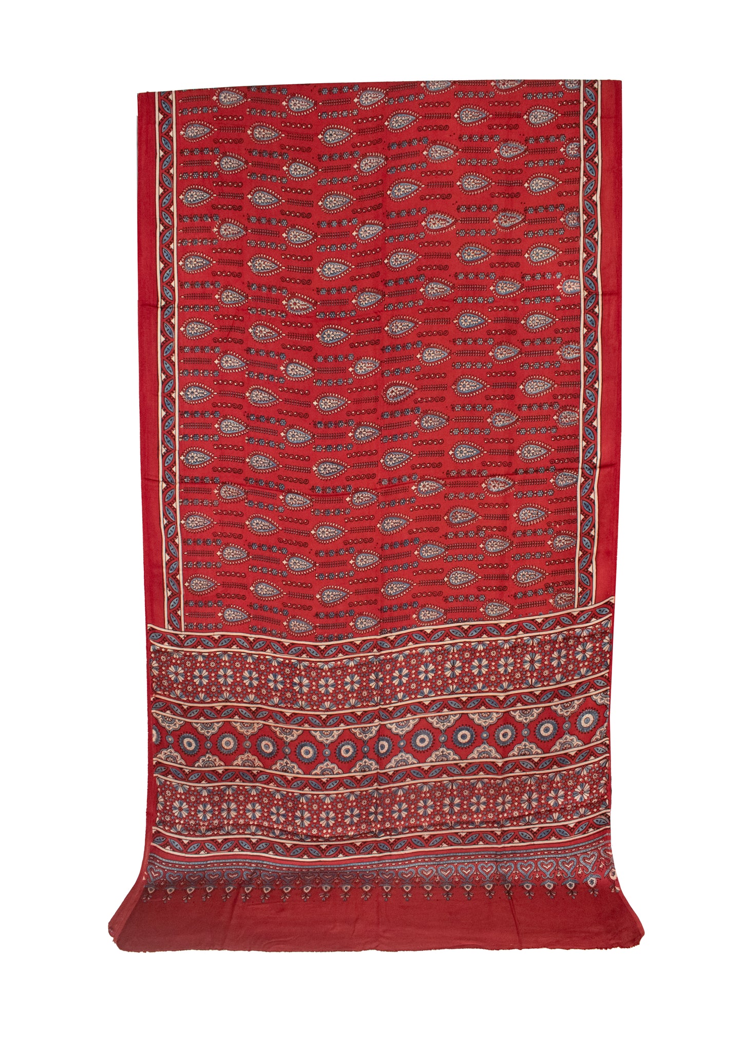 Ajrakh Modal Silk Natural Dye Hand Block Print Saree with Blouse Piece - 5.5 Mtr Length   -  SKU : AI18801I