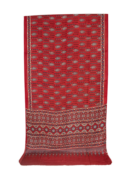 Ajrakh Modal Silk Natural Dye Hand Block Print Saree with Blouse Piece - 5.5 Mtr Length   -  SKU : AI18801I