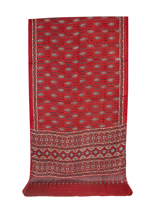 Ajrakh Modal Silk Natural Dye Hand Block Print Saree with Blouse Piece - 5.5 Mtr Length   -  SKU : AI18801I