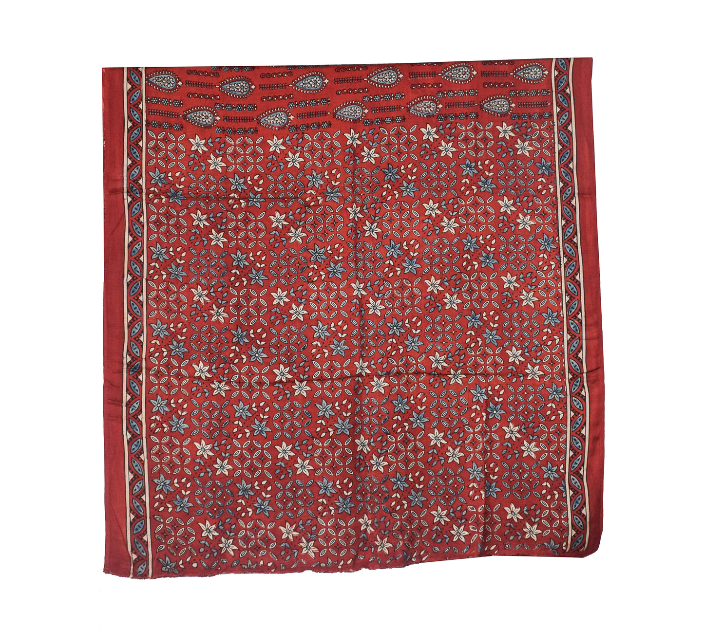 Ajrakh Modal Silk Natural Dye Hand Block Print Saree with Blouse Piece - 5.5 Mtr Length   -  SKU : AI18801I