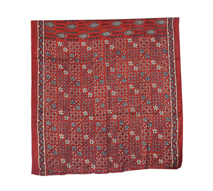 Ajrakh Modal Silk Natural Dye Hand Block Print Saree with Blouse Piece - 5.5 Mtr Length   -  SKU : AI18801I
