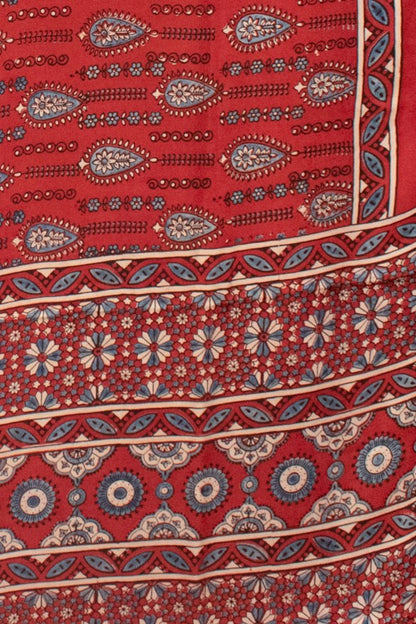 Ajrakh Modal Silk Natural Dye Hand Block Print Saree with Blouse Piece - 5.5 Mtr Length   -  SKU : AI18801I