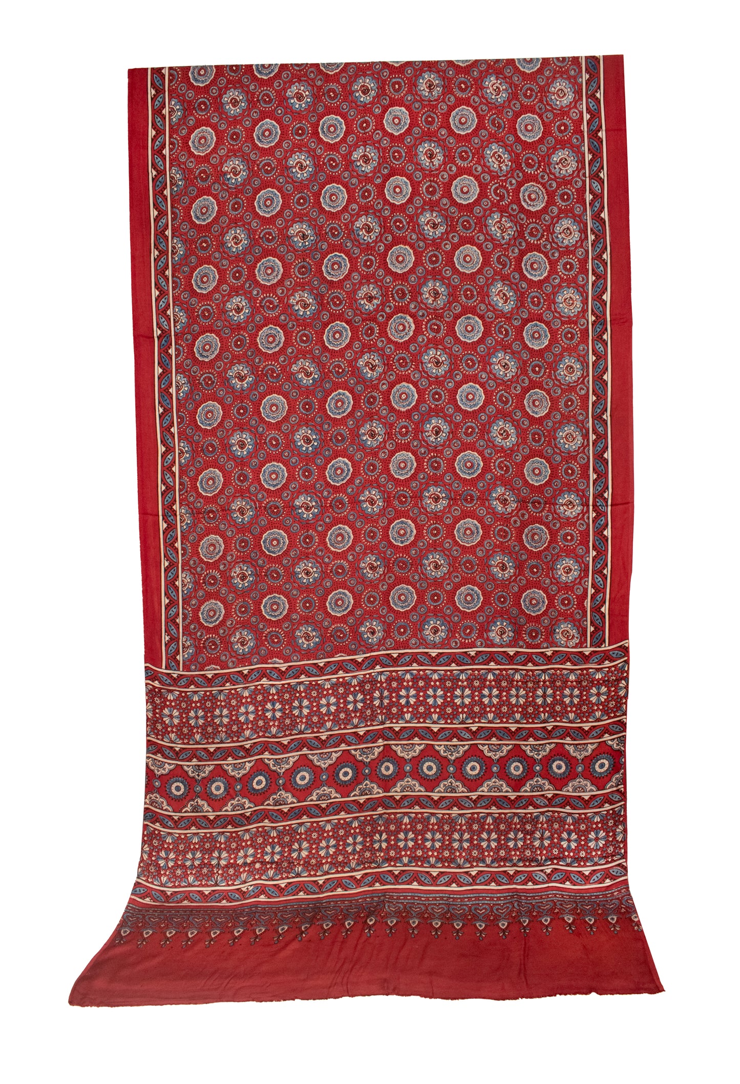 Ajrakh Modal Silk Natural Dye Hand Block Print Saree with Blouse Piece - 5.5 Mtr Length   -  SKU : AI18801N