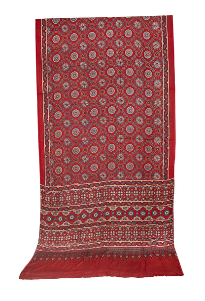 Ajrakh Modal Silk Natural Dye Hand Block Print Saree with Blouse Piece - 5.5 Mtr Length   -  SKU : AI18801N