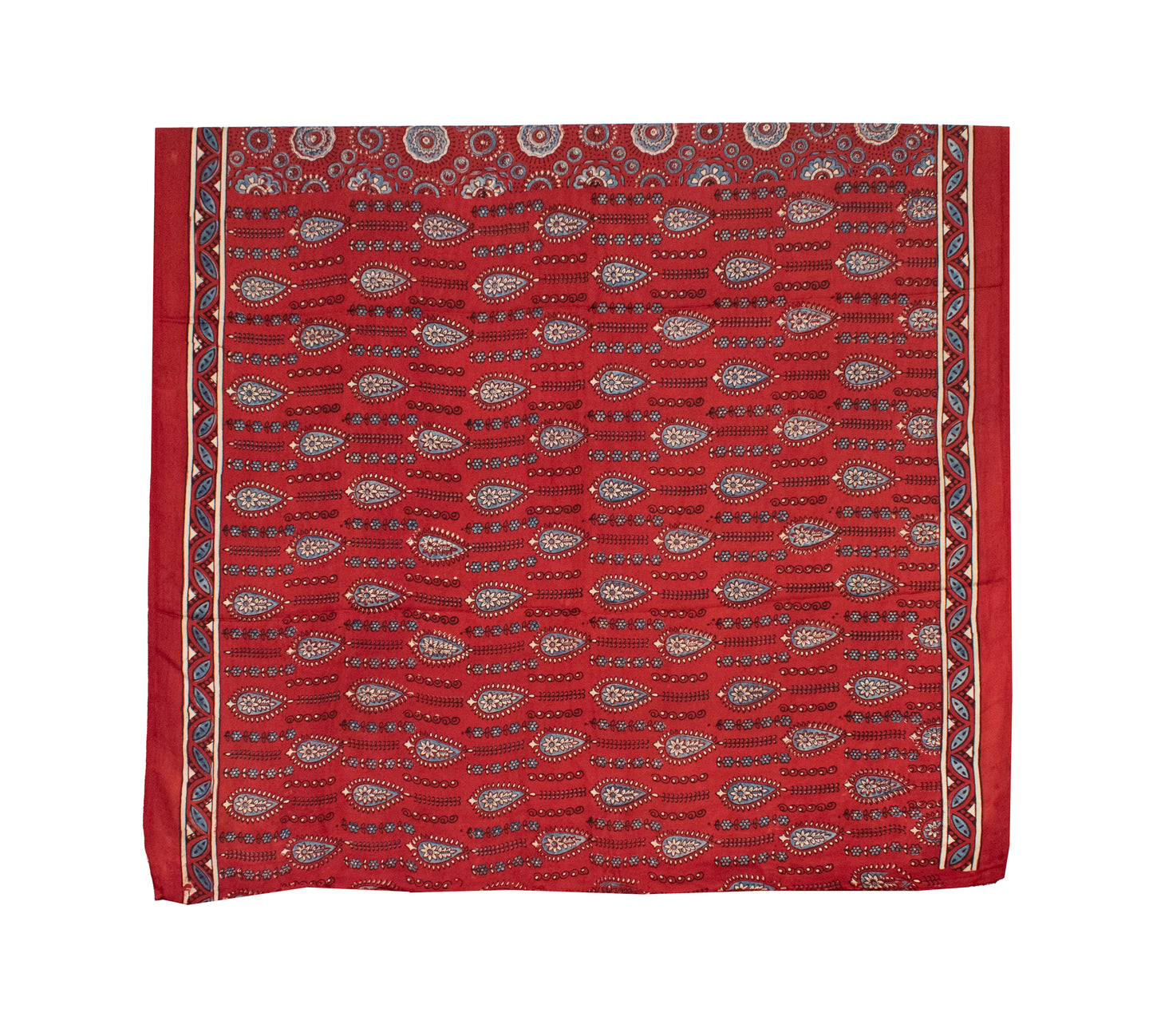 Ajrakh Modal Silk Natural Dye Hand Block Print Saree with Blouse Piece - 5.5 Mtr Length   -  SKU : AI18801N