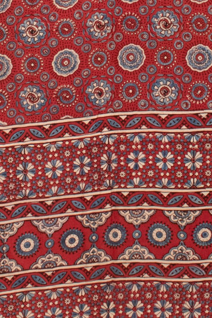 Ajrakh Modal Silk Natural Dye Hand Block Print Saree with Blouse Piece - 5.5 Mtr Length   -  SKU : AI18801N