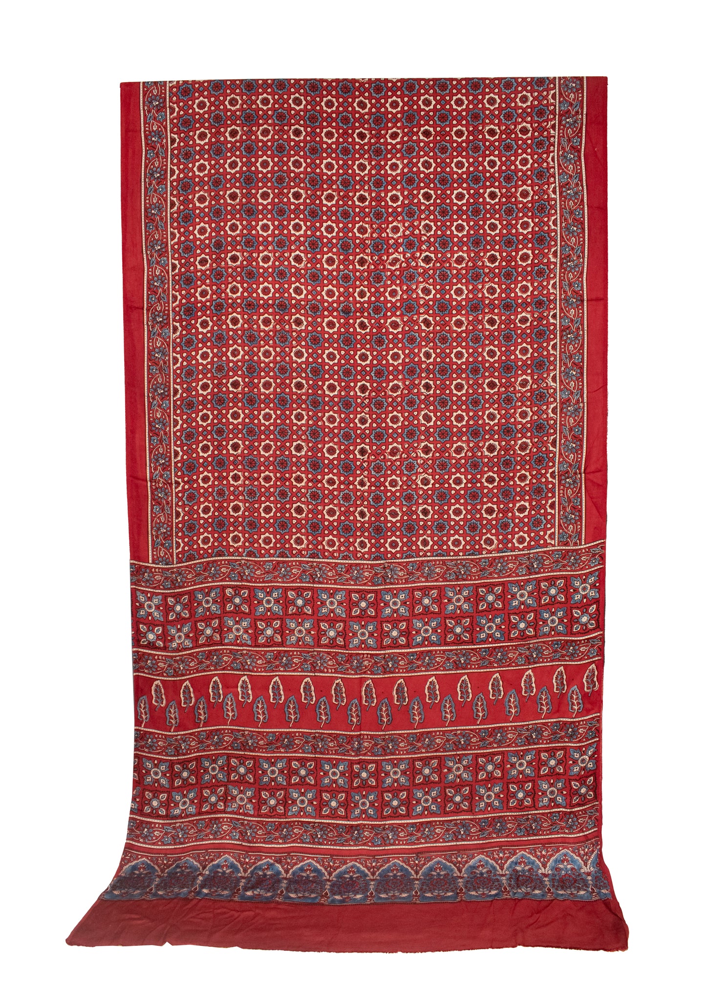 Ajrakh Modal Silk Natural Dye Hand Block Print Saree with Blouse Piece - 5.5 Mtr Length   -  SKU : AI18801S