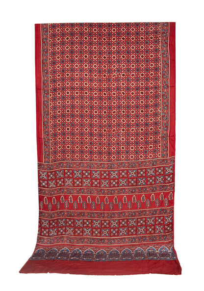 Ajrakh Modal Silk Natural Dye Hand Block Print Saree with Blouse Piece - 5.5 Mtr Length   -  SKU : AI18801S
