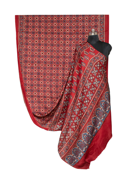 Ajrakh Modal Silk Natural Dye Hand Block Print Saree with Blouse Piece - 5.5 Mtr Length   -  SKU : AI18801S