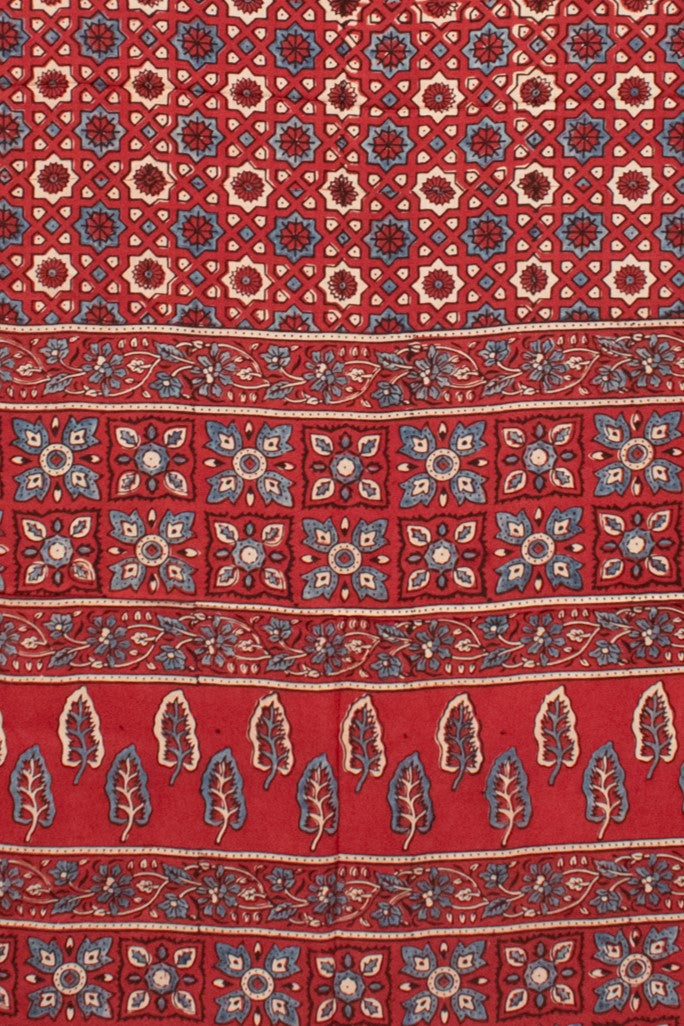 Ajrakh Modal Silk Natural Dye Hand Block Print Saree with Blouse Piece - 5.5 Mtr Length   -  SKU : AI18801S