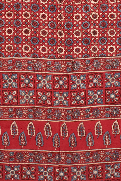Ajrakh Modal Silk Natural Dye Hand Block Print Saree with Blouse Piece - 5.5 Mtr Length   -  SKU : AI18801S
