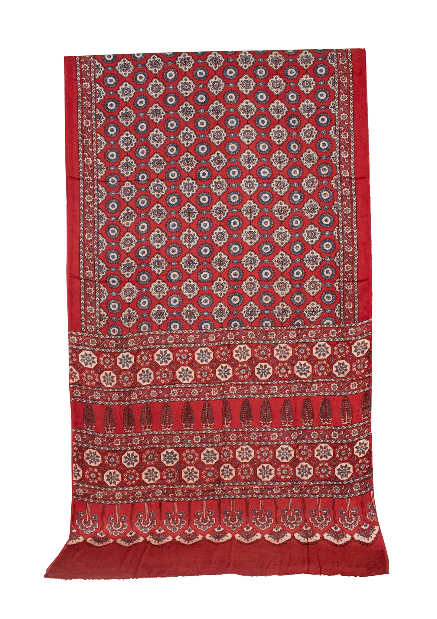 Ajrakh Modal Silk Natural Dye Hand Block Print Saree with Blouse Piece - 5.5 Mtr Length   -  SKU : AI18801X