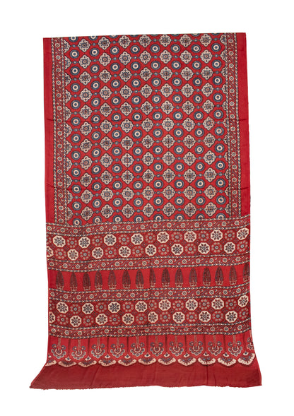 Ajrakh Modal Silk Natural Dye Hand Block Print Saree with Blouse Piece - 5.5 Mtr Length   -  SKU : AI18801X