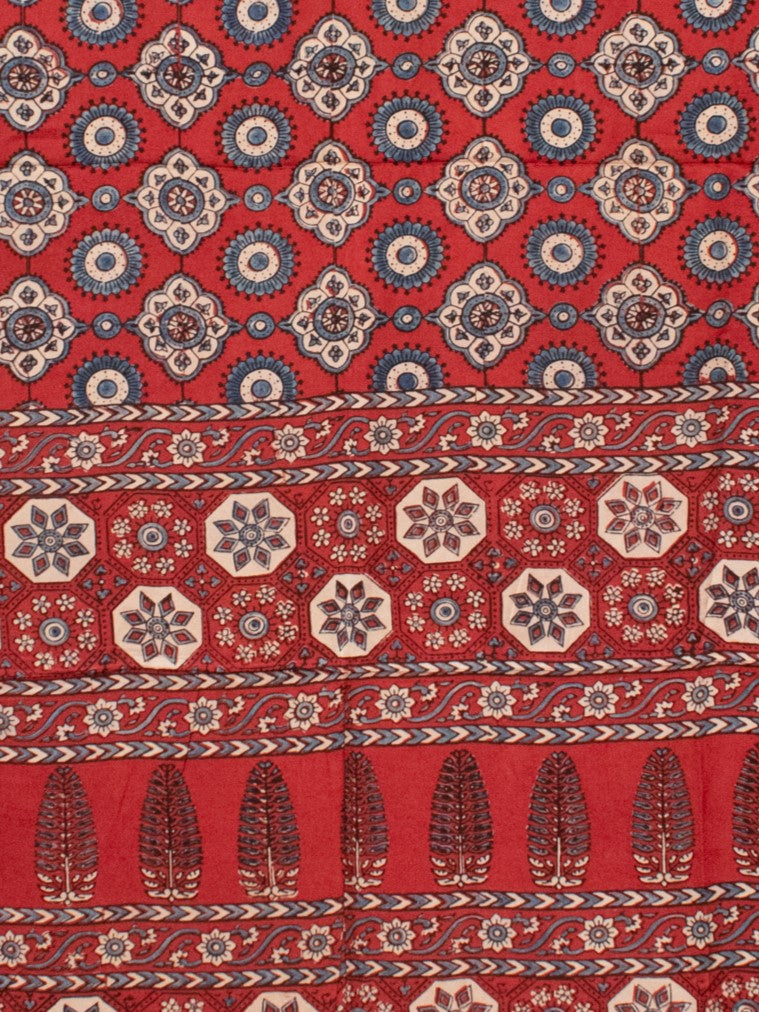 Ajrakh Modal Silk Natural Dye Hand Block Print Saree with Blouse Piece - 5.5 Mtr Length   -  SKU : AI18801X