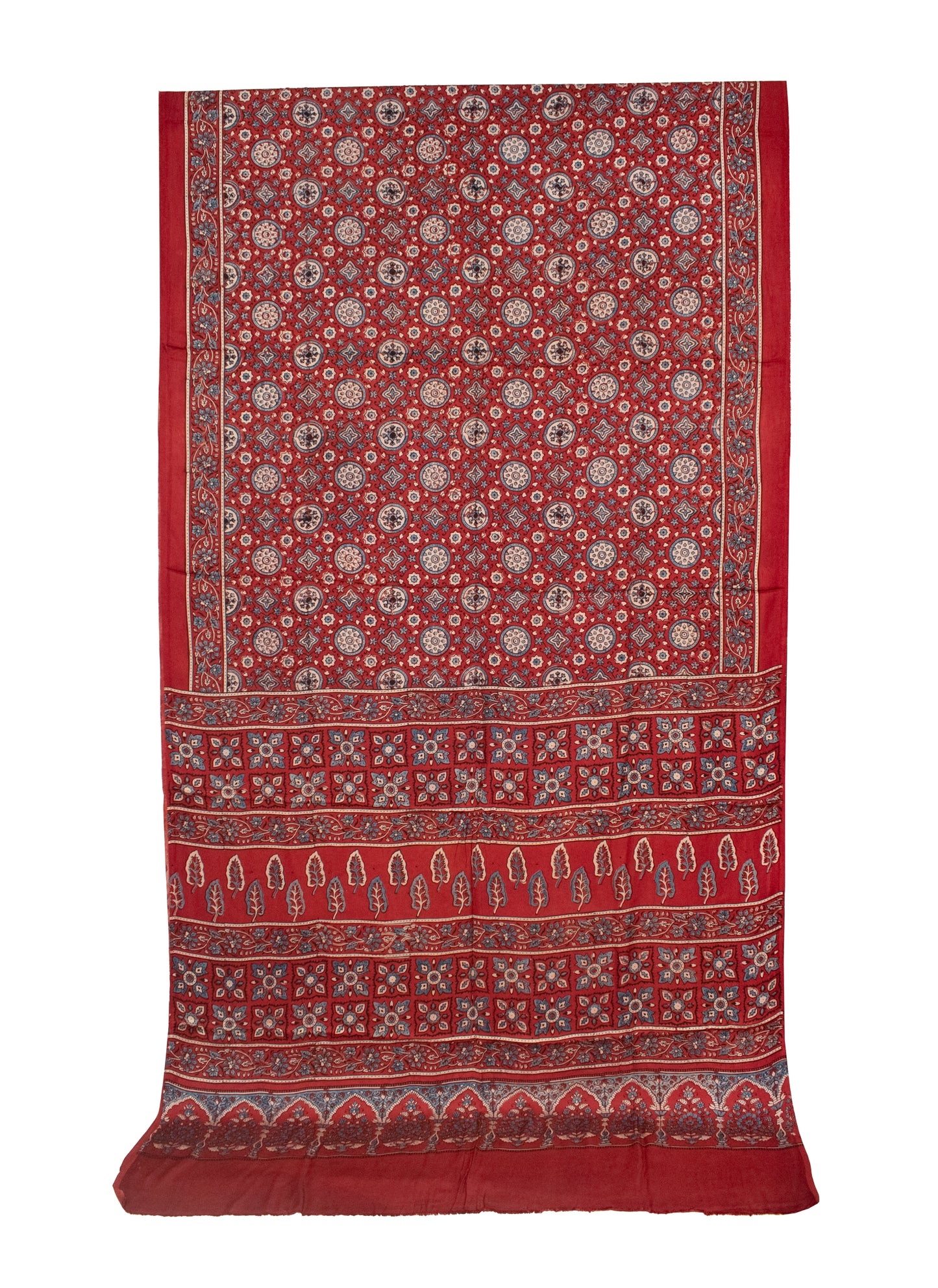 Ajrakh Modal Silk Natural Dye Hand Block Print Saree with Blouse Piece - 5.5 Mtr Length   -  SKU : AI1880AH