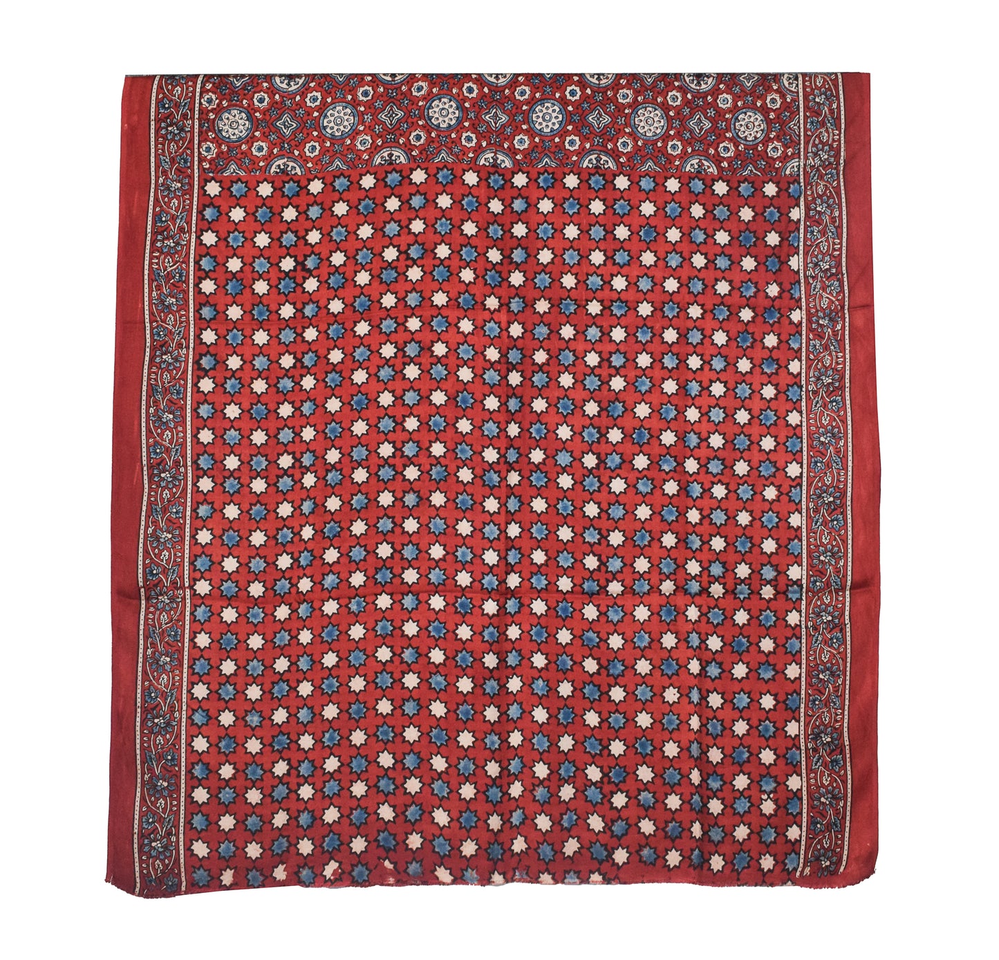 Ajrakh Modal Silk Natural Dye Hand Block Print Saree with Blouse Piece - 5.5 Mtr Length   -  SKU : AI1880AH