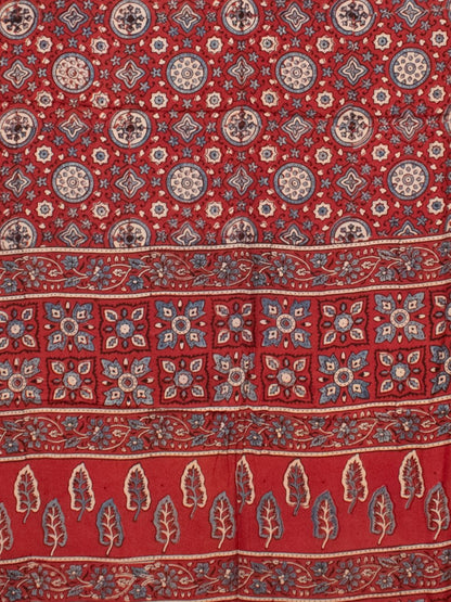 Ajrakh Modal Silk Natural Dye Hand Block Print Saree with Blouse Piece - 5.5 Mtr Length   -  SKU : AI1880AH