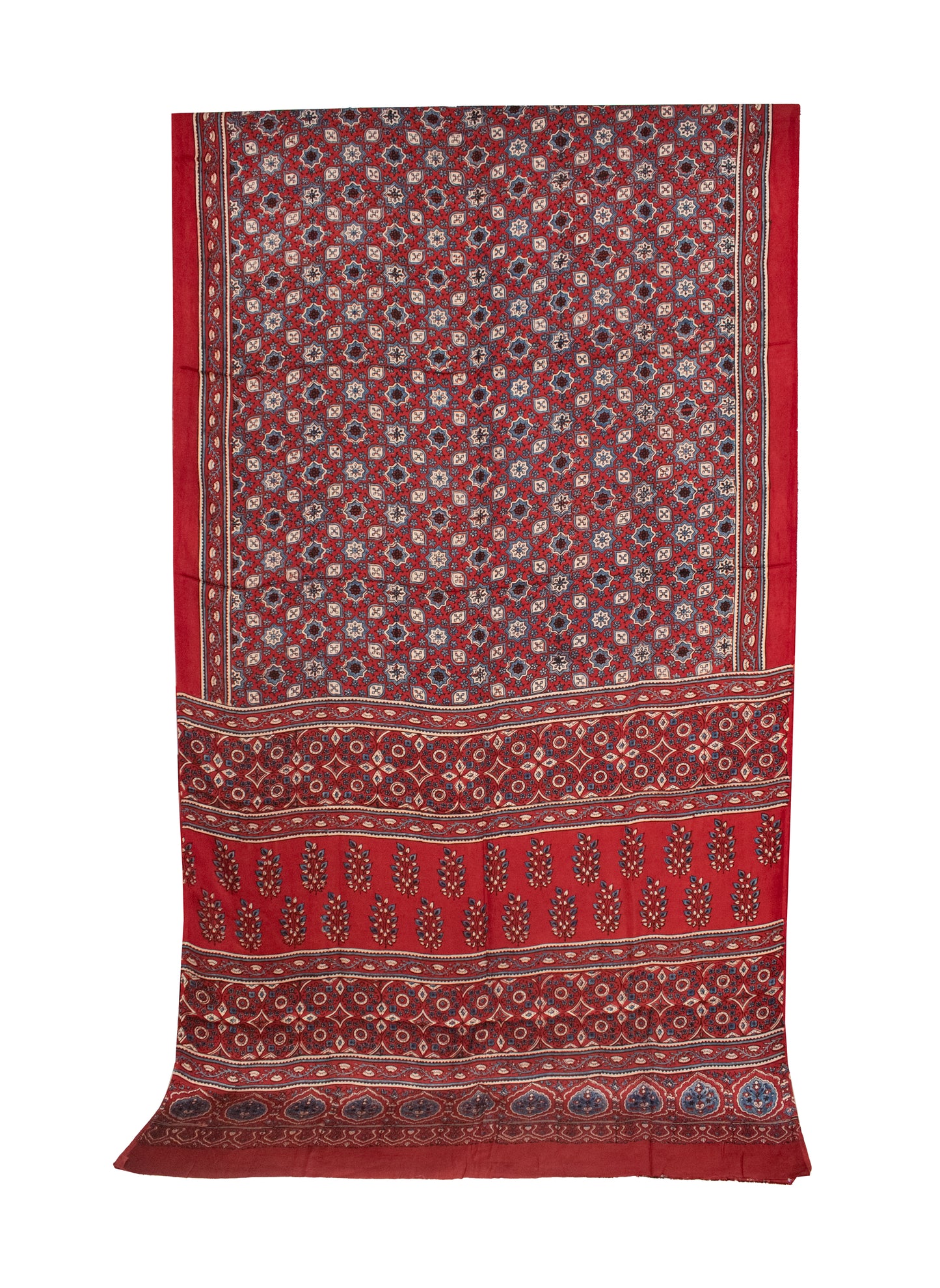Ajrakh Modal Silk Natural Dye Hand Block Print Saree with Blouse Piece - 5.5 Mtr Length   -  SKU : AI1880AM