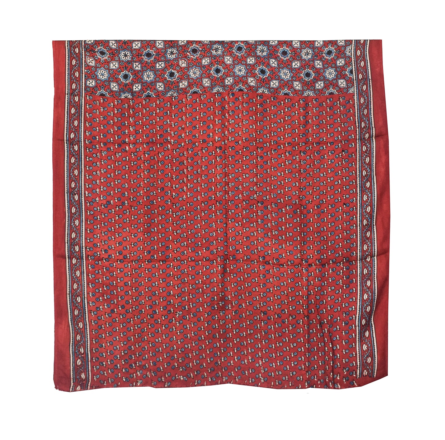 Ajrakh Modal Silk Natural Dye Hand Block Print Saree with Blouse Piece - 5.5 Mtr Length   -  SKU : AI1880AM