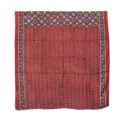 Ajrakh Modal Silk Natural Dye Hand Block Print Saree with Blouse Piece - 5.5 Mtr Length   -  SKU : AI1880AM