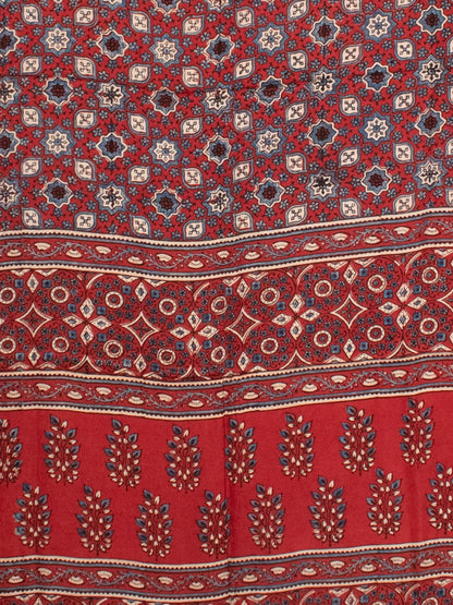 Ajrakh Modal Silk Natural Dye Hand Block Print Saree with Blouse Piece - 5.5 Mtr Length   -  SKU : AI1880AM