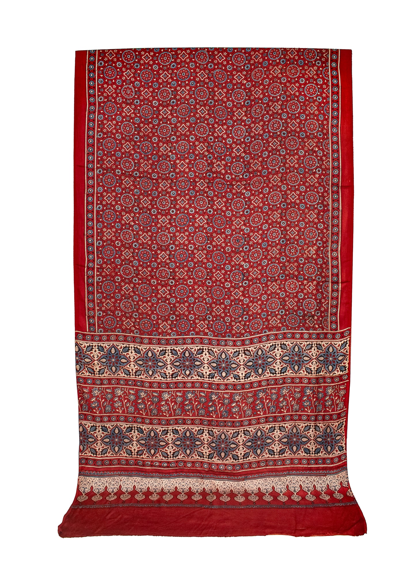Ajrakh Modal Silk Natural Dye Hand Block Print Saree with Blouse Piece - 5.5 Mtr Length   -  SKU : AI1880AR