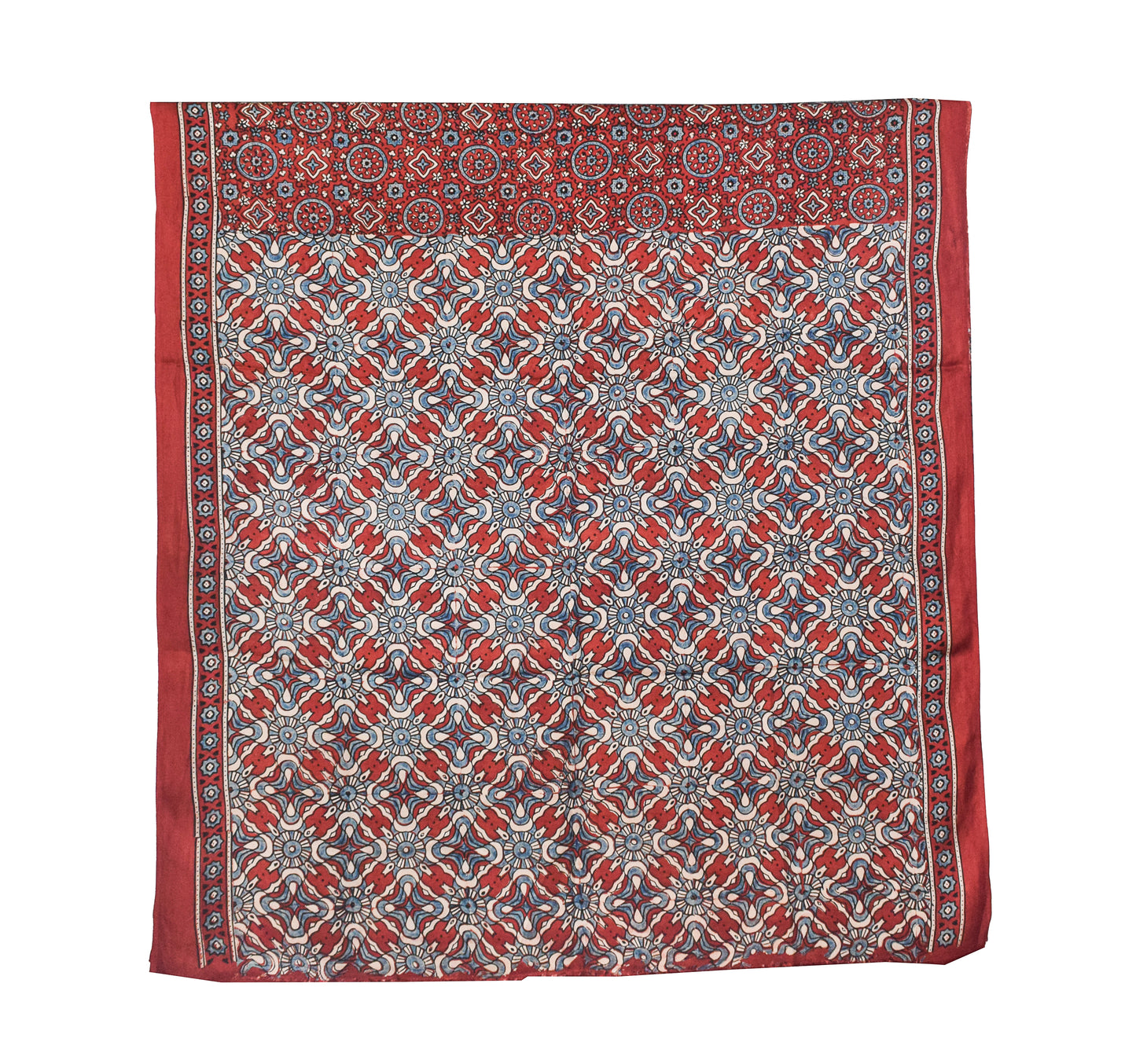 Ajrakh Modal Silk Natural Dye Hand Block Print Saree with Blouse Piece - 5.5 Mtr Length   -  SKU : AI1880AR